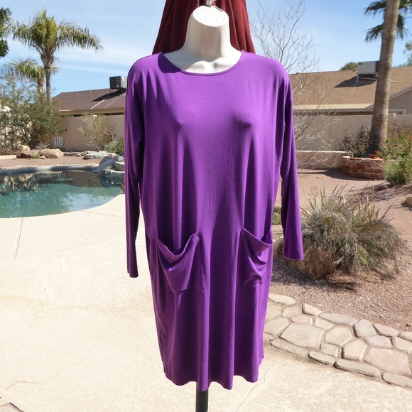 Eileen Fisher Petite Purple Pocket Stretchy Dress - Picture 2 of 8